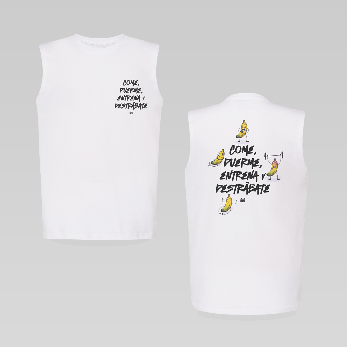 Camiseta regular BL sin manga "come, duerme, entrena, destrábate"