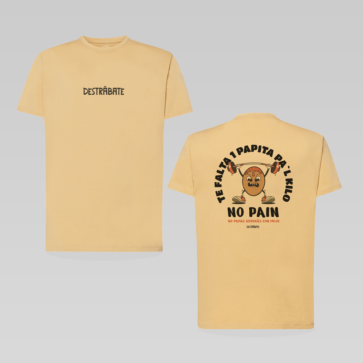 Camiseta corte regular amarilla ''No pain, no papas arrugás con mojo"