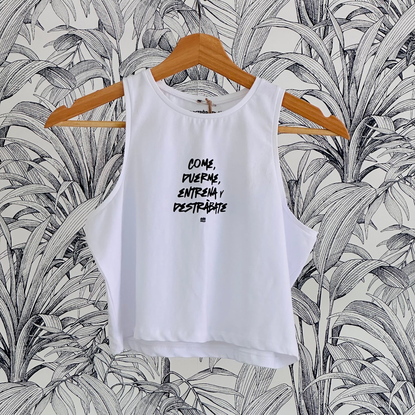 Top sin mangas Talla M BL ''Come, duerme, entrena y destrábate''