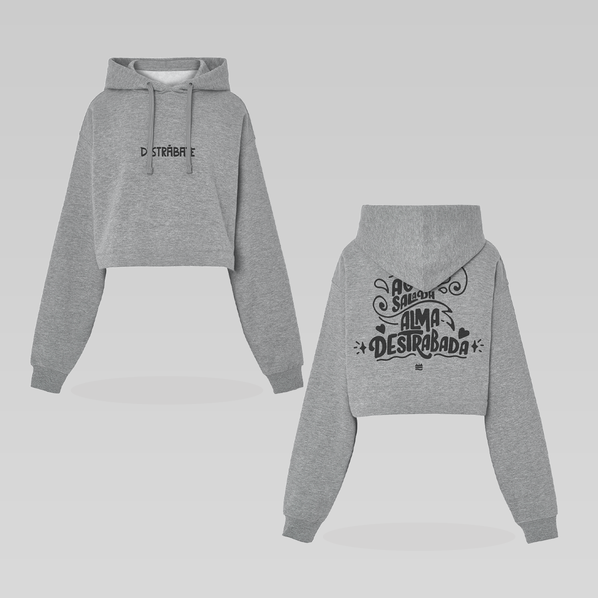 Sudadera crop gris "Agua salada, alma destrabada"