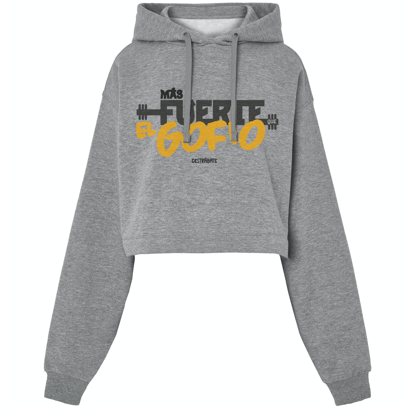 Sudadera crop gris "Más fuerte que el gofio"