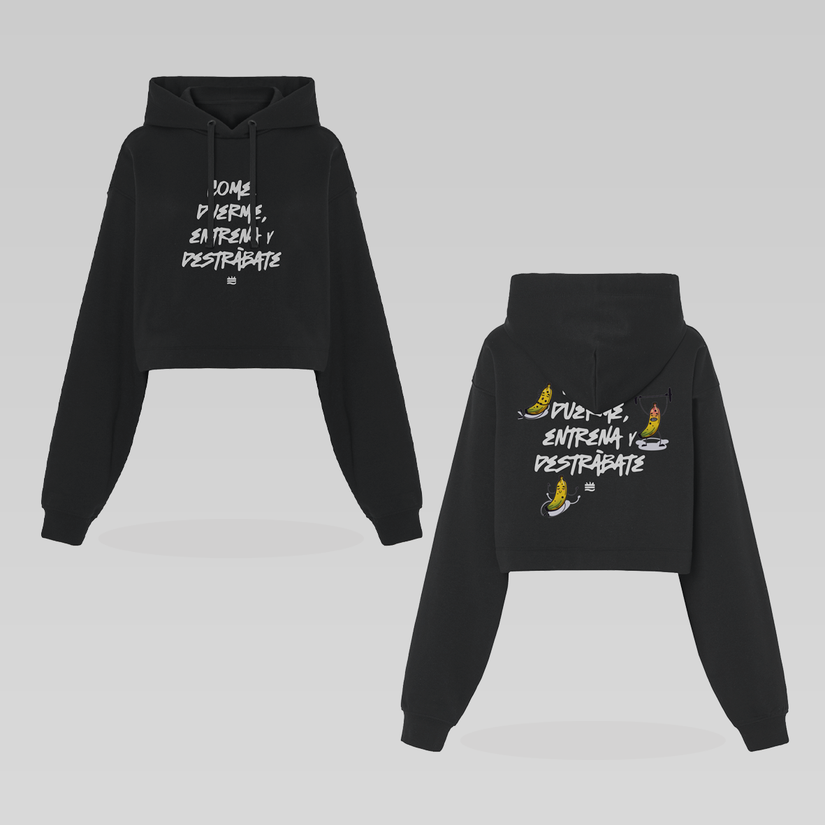 Sudadera crop ng "'Come, duerme, entrena, destrábate"