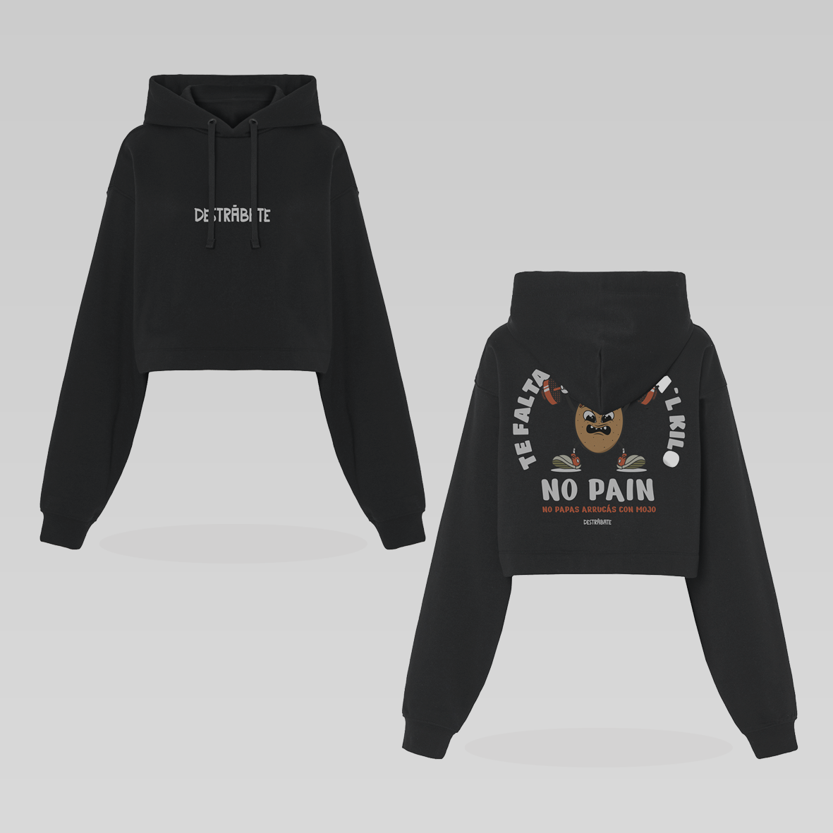 Sudadera crop ng ''No pain, no papas arrugñas con mojo''
