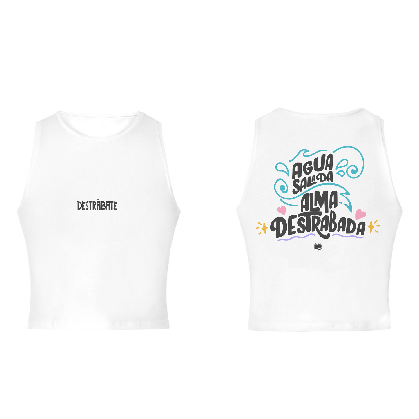 Top sin mangas bl "Agua salada, alma destrabada"