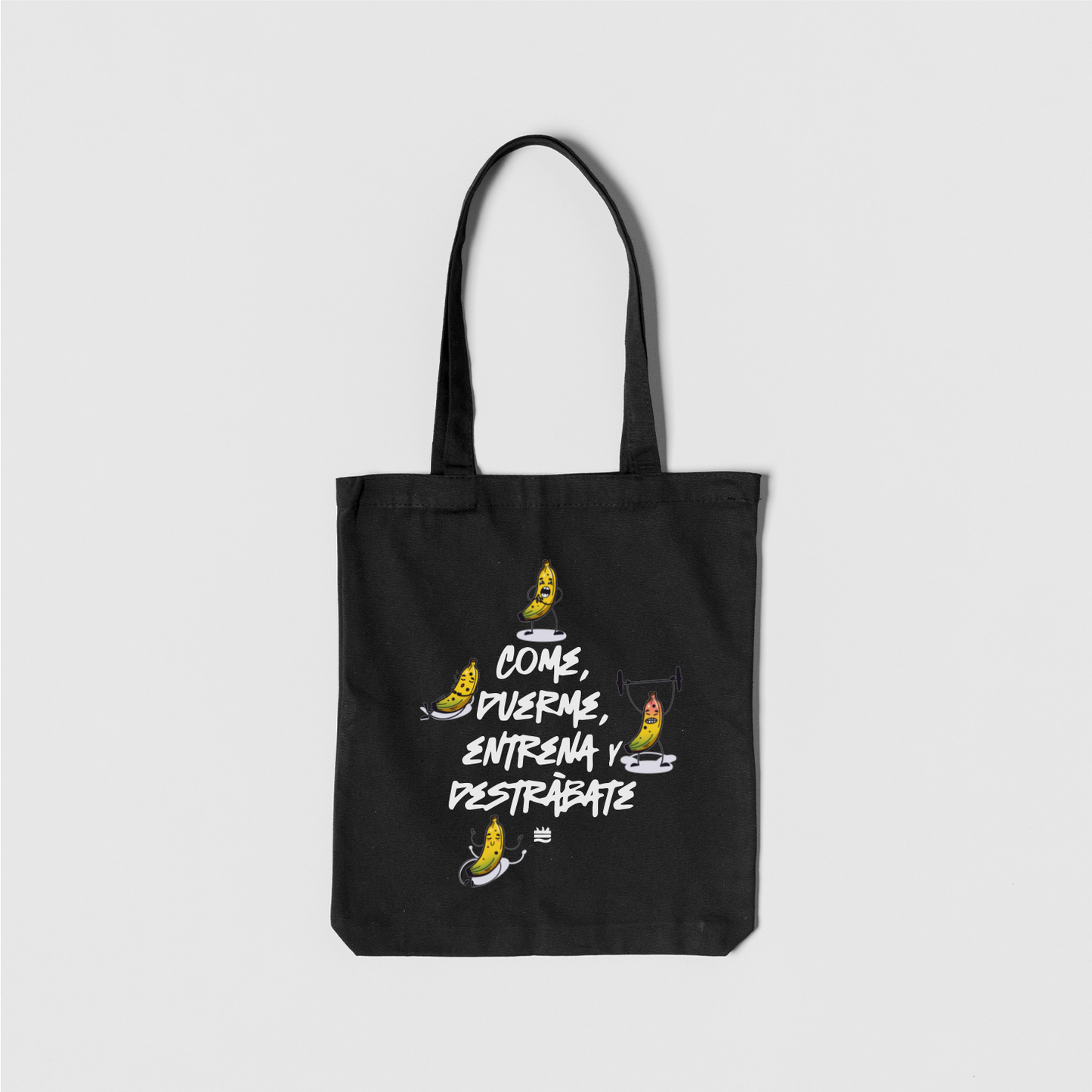 Totebag negro ''Come, duerme, entrena, destrábate"