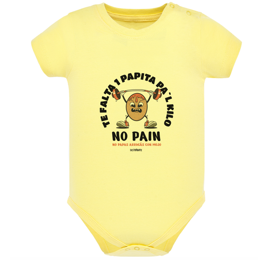 Body de bebé Amarillo ¨No pain, no papas arrugás con mojo¨