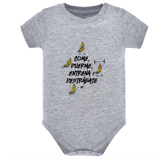 Body de bebé Gris ¨Come, duerme, entrena, destrábate¨