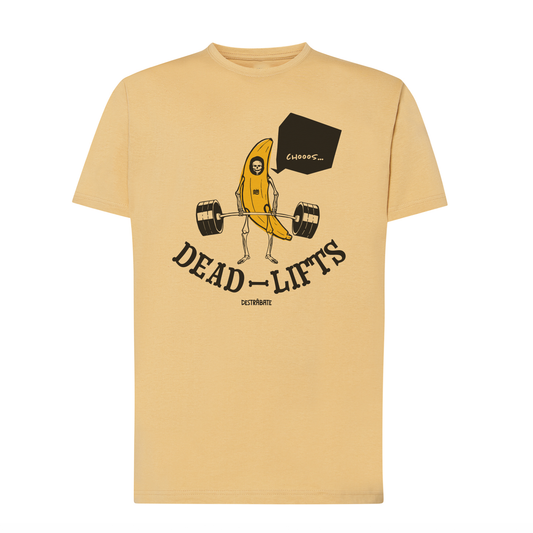 Camiseta corte regular amarilla "Choss, peso muerto"