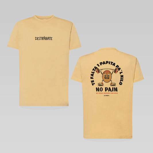 Camiseta corte regular amarilla ''No pain, no papas arrugás con mojo"