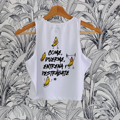 Top sin mangas Talla M BL ''Come, duerme, entrena y destrábate''