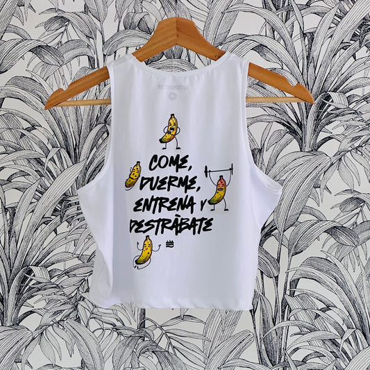 Top sin mangas Talla M BL ''Come, duerme, entrena y destrábate''