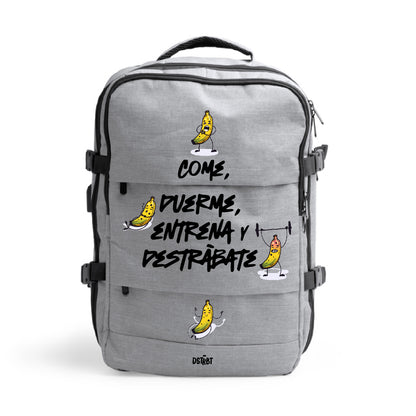 Mochila Gris "Come, duerme, entrena y destrábate"