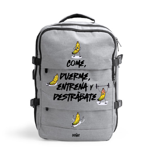 Mochila Gris "Come, duerme, entrena y destrábate"