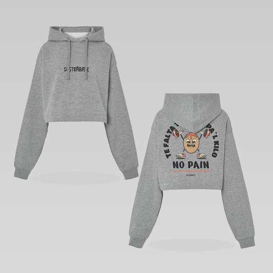 Sudadera crop gris "No pain, no papas arrugás con mojo"