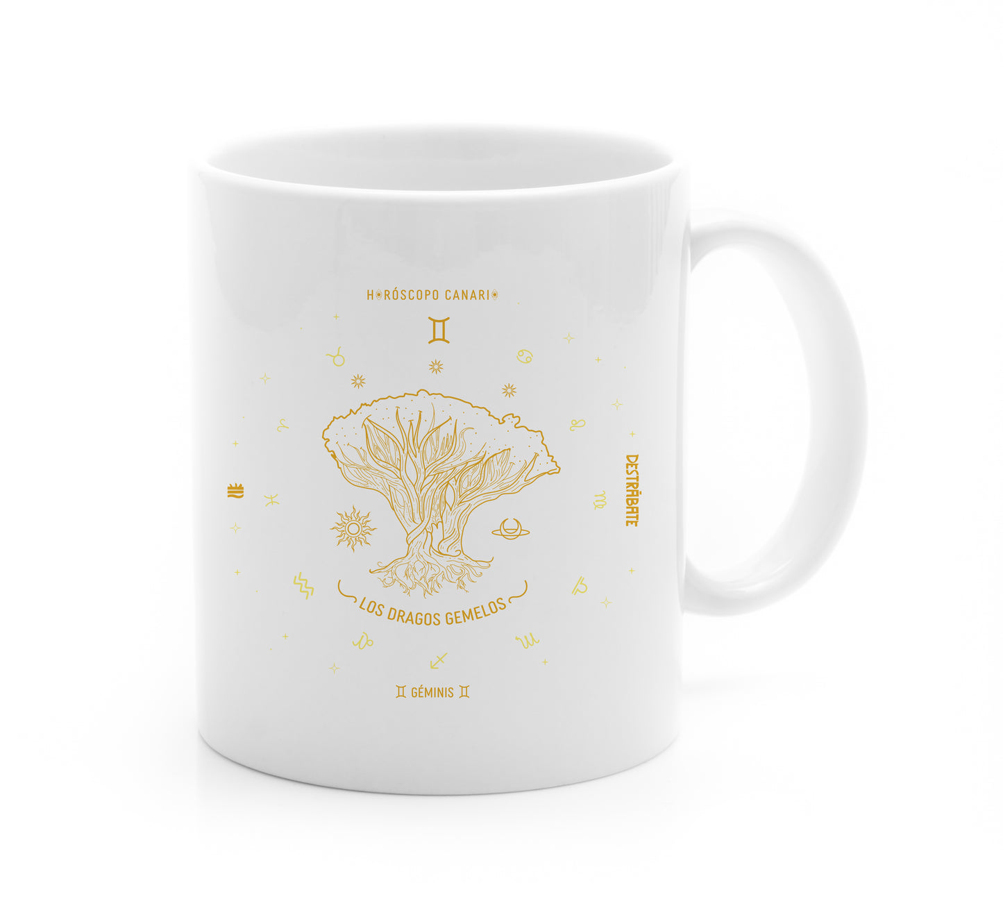 Taza Blanca Horóscopo Canario "Los Dragos Gemelos" (Géminis)